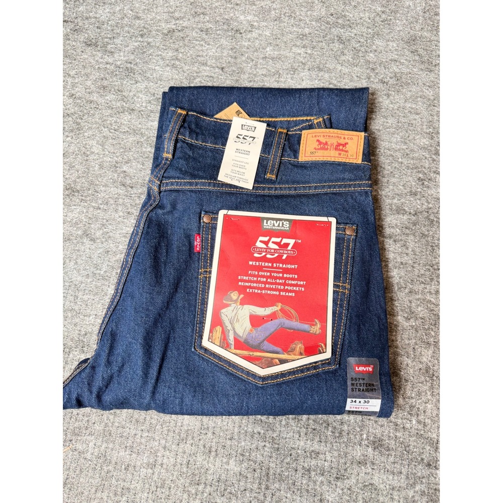Levis 557 Western Straight Jeans Mens 34x30 Dark Wash Stretch Denim 05557-0507